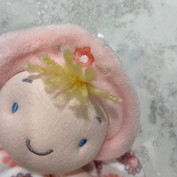 Aurora baby Lovey Plush Doll Blonde Pink 10” Round Flower Print Hat  RED1 - Picture 5 of 5